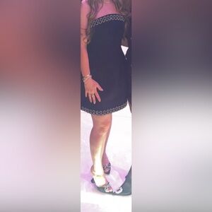 Rebecca Vallance Black Strapless Dress with Silver Accents